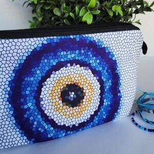 Evil eye makeup zipper pouch